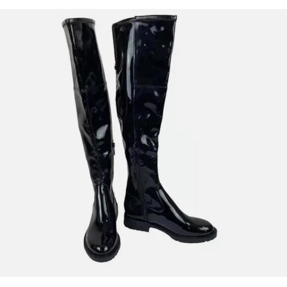 GUESS WOMEN'S SIZE 7.5 OVER THE KNEE RANIELE BLACK PATENT BOOTS NEW - Picture 3 of 4